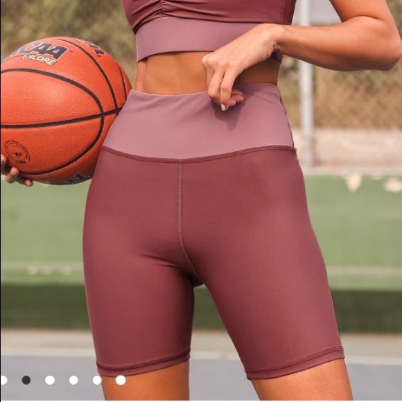 Stretch It Out Mauve Purple Color Block High Waisted Bike Shorts - Picture 2 of 3